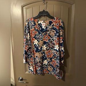 Ruby Road NWT earth tones floral blouse! Size 3X. 3/4 length sleeves.